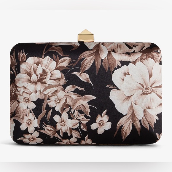 Express- NWT Black Floral Stud Clasp Clutch - Picture 2 of 7